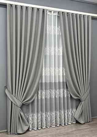 Комплект штор VR-Textil блекаут Scandi 150х270 2шт і Тюль 600х270 1900ш-1675т Сірий з білим 71-172/5 Київ