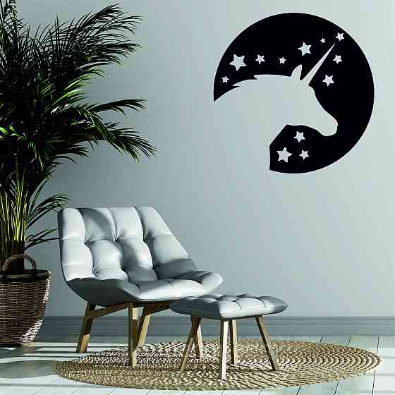 Декоративное настенное Панно «Единорог», Декор на стену 70*70 см, Черный Киев