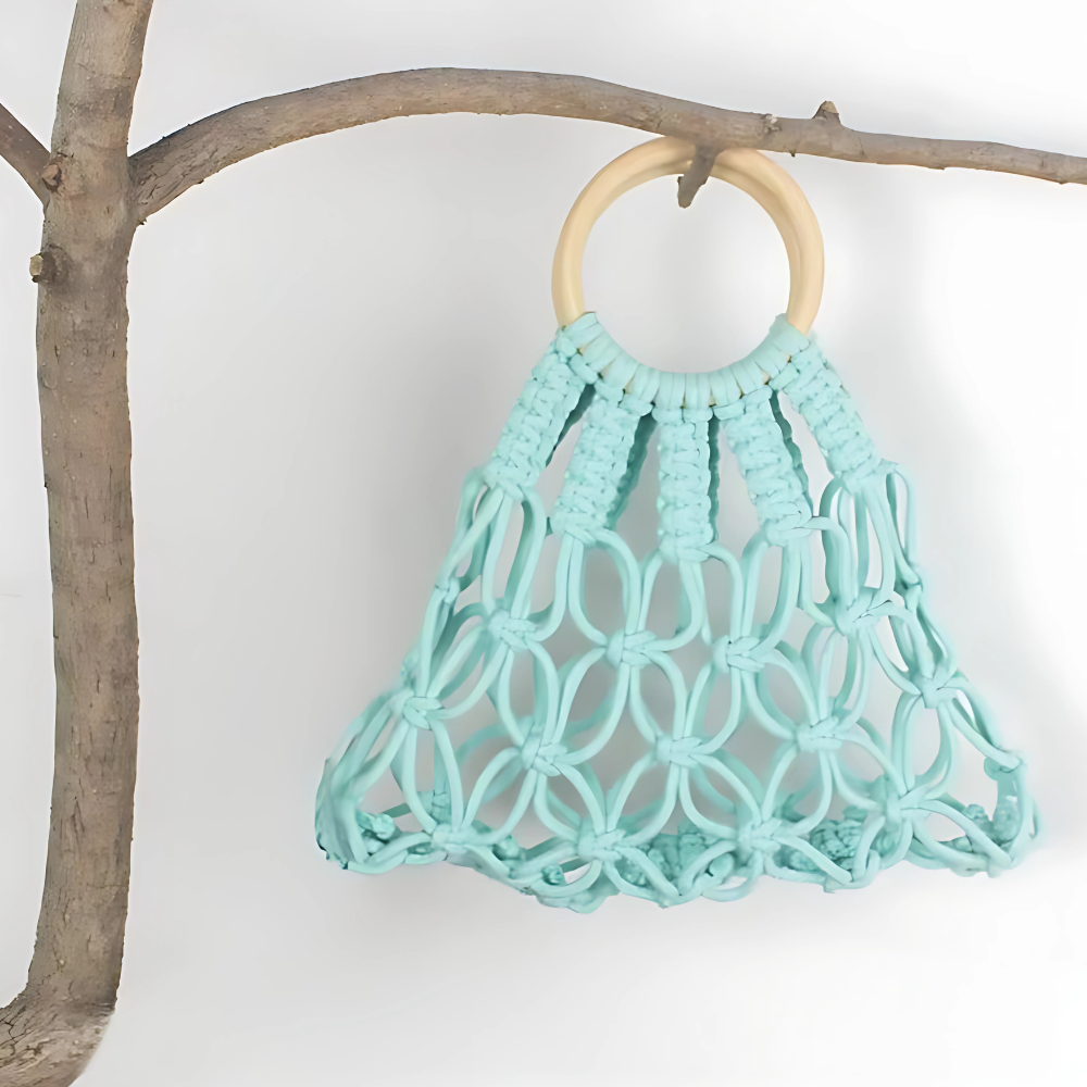 Набор макраме для ручного вязания ажурной плетёной сумки 29х26 см для рукоделия и творчества цвет мятный Каменец-Подольский - изображение 2