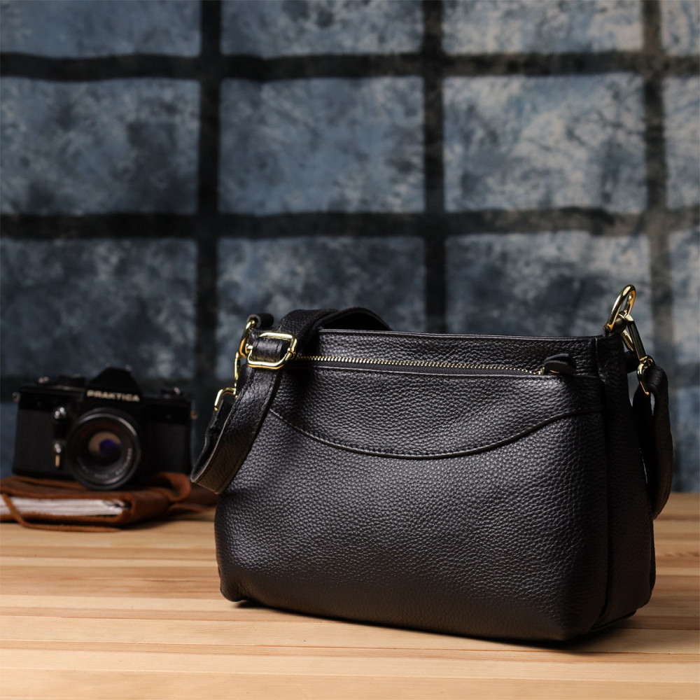 Класична жіноча сумка з жорстким дном із натуральної шкіри Vintage 22987 Чорний Київ - фото 9