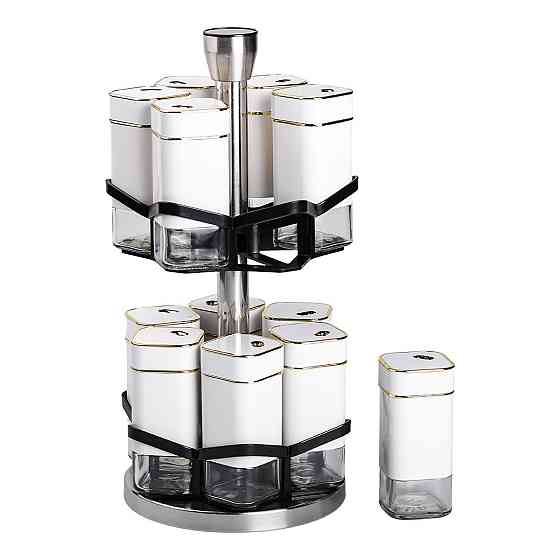 Набір для спецій на підставці 12 шт. 120 мл карусель для спецій Білий HP-1315 Київ