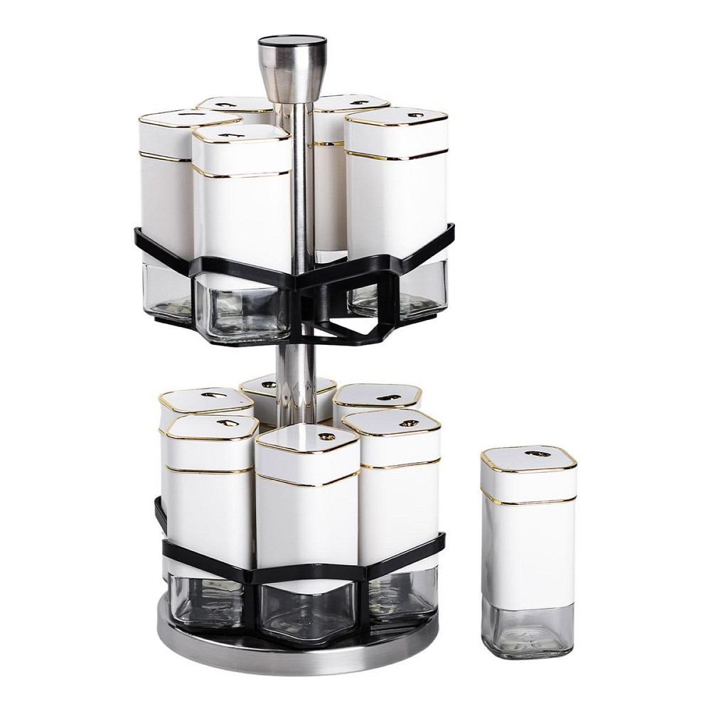 Набір для спецій на підставці 12 шт. 120 мл карусель для спецій Білий HP-1315 Київ - фото 5