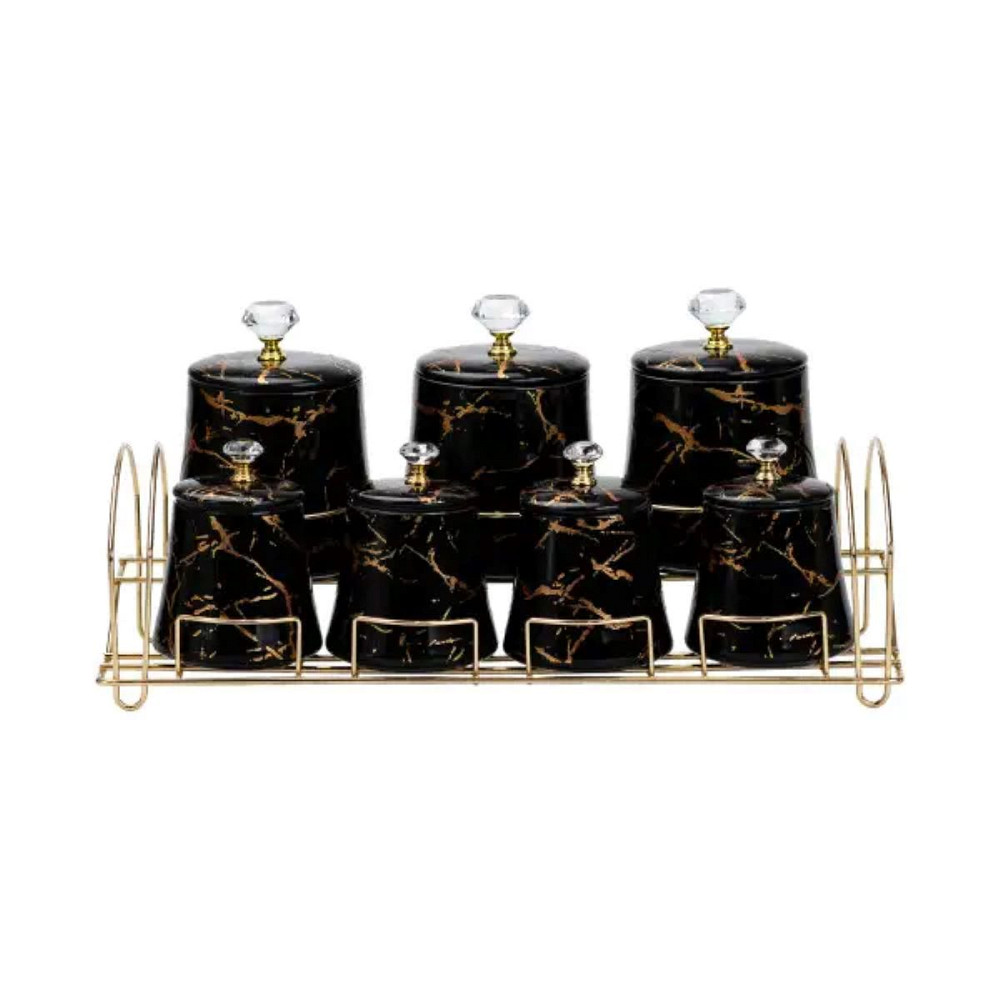 Yiwu Набір для спецій 4 шт по 250 мл і 3 шт по 550 мл на металевій підставці чорний Коломия - фото 1