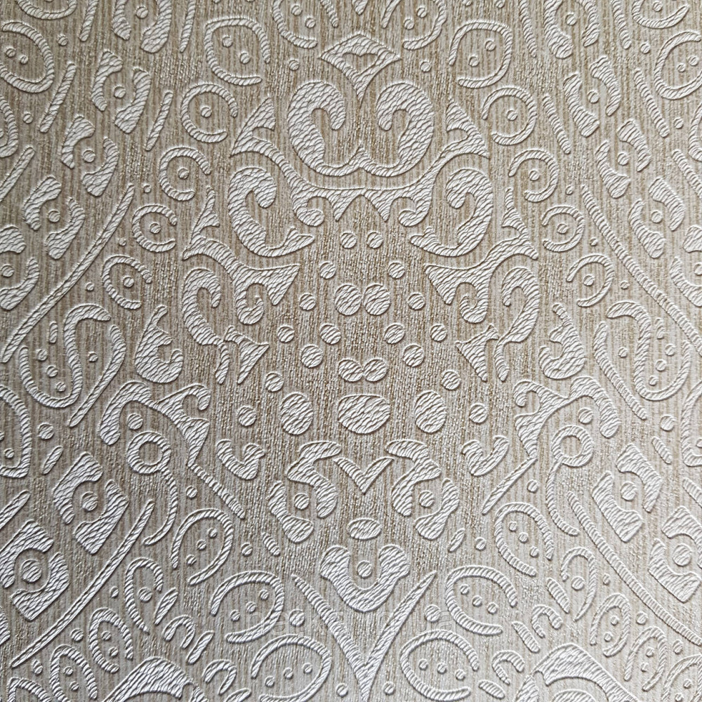 Шпалери метрові вінілові на флізелін Yuanlong Samsara східний стиль вензелі завитки бежеві сріблясті 3д Київ - фото 3