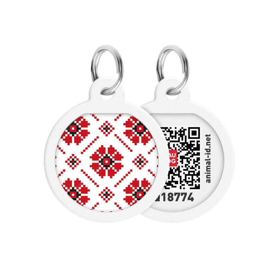 Адресник для собак і котів металевий WAUDOG Smart ID з QR-паспортом, малюнок "Вишиванка", круг, Д 25 мм Вінниця - фото 1