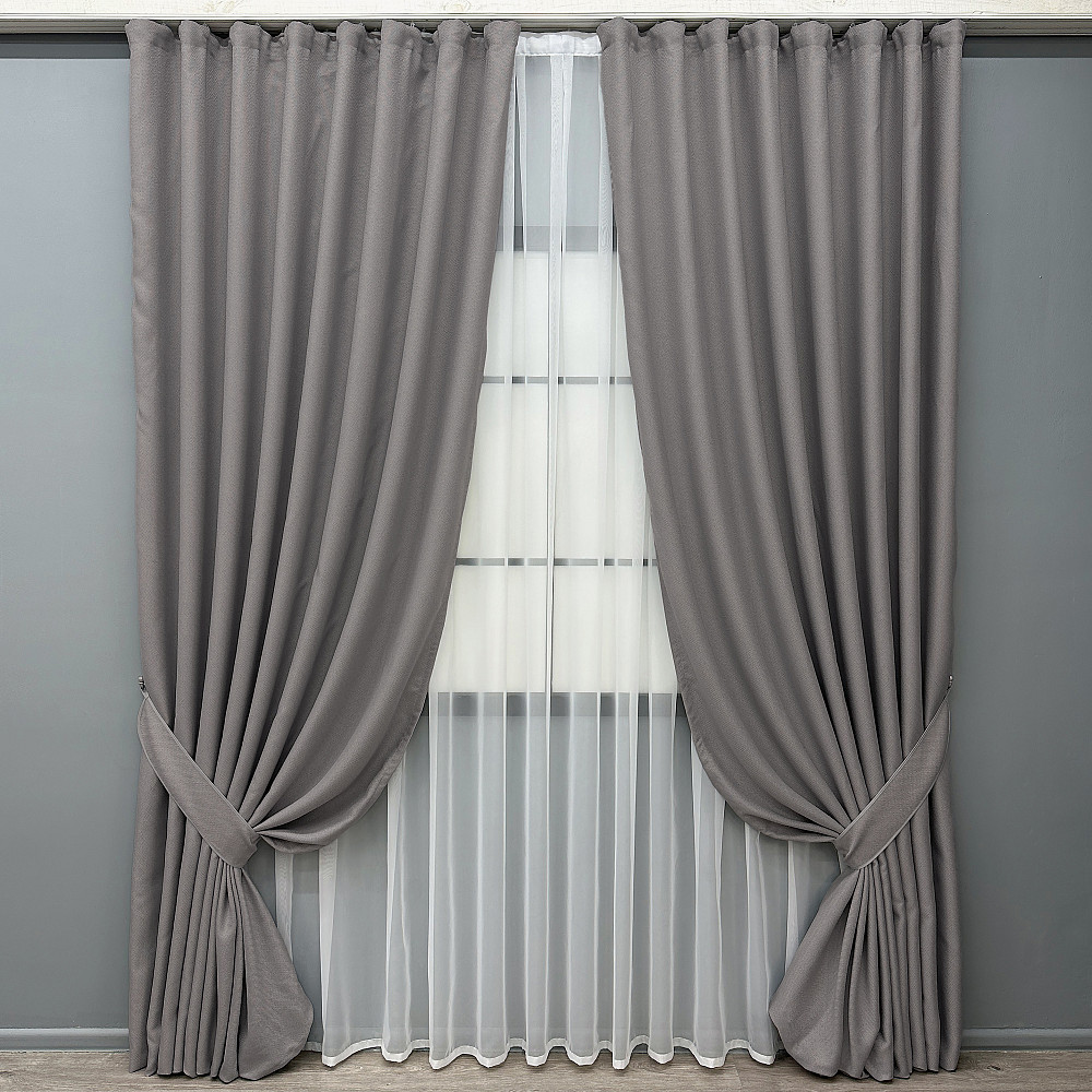 Комплект готових штор VR-Textil Льон-блекаут № 1797ш Сірий 100х270см 2 шт (31-830) Київ - фото 10