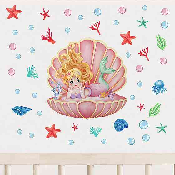 Наклейка декоративна вінілова інтер'єрна в дитячу кімнату на стіну «Русалонька» для дівчаток 30х60 см Кам'янець-Подільський