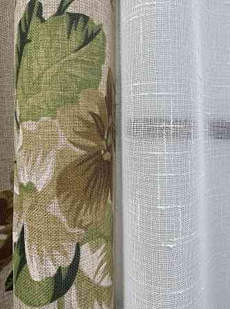 Комплект штор VR-Textil Лен Прованс 150х270 2шт и Тюль 400х270 2081ш-115т Бежевый с коричневым и белым 71-216/3 Киев