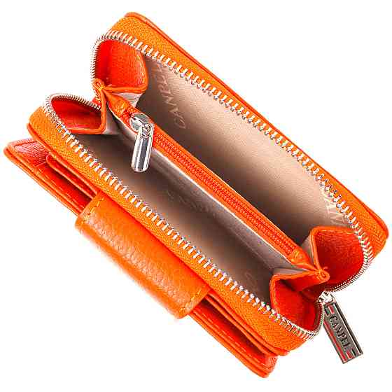 Яскраве вертикальне портмоне для жінок із монетницею на блискавці з натуральної шкіри флотар CANPELLINI 21602 Помаранчеве Київ