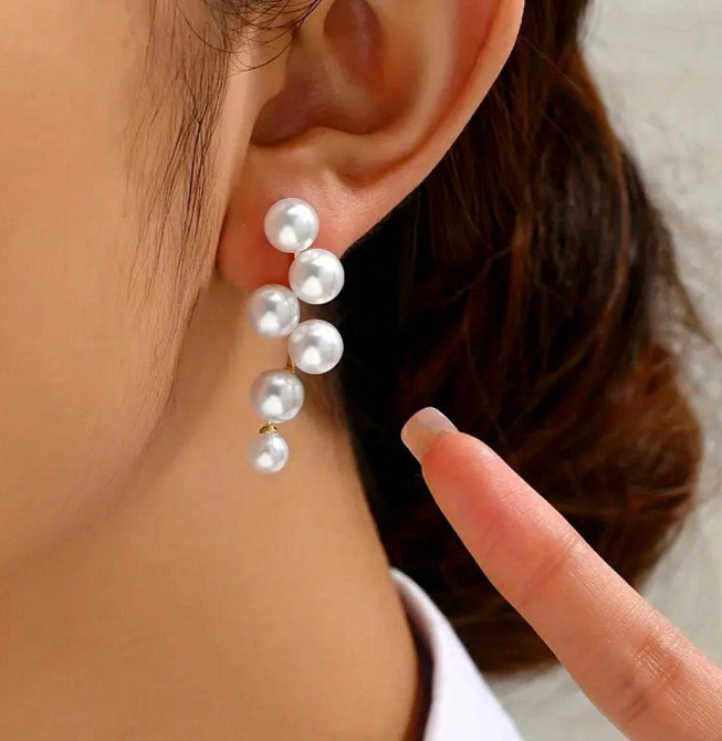 Сережки з перлинами гвоздики 39 на 14 мм білий Київ - фото 3