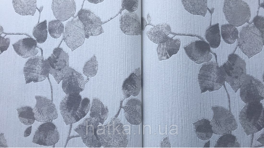 Шпалери вінілові на флізеліні Marburg Chelsea 0.53х10 смуги сірі гілки листя на білому Київ - фото 1