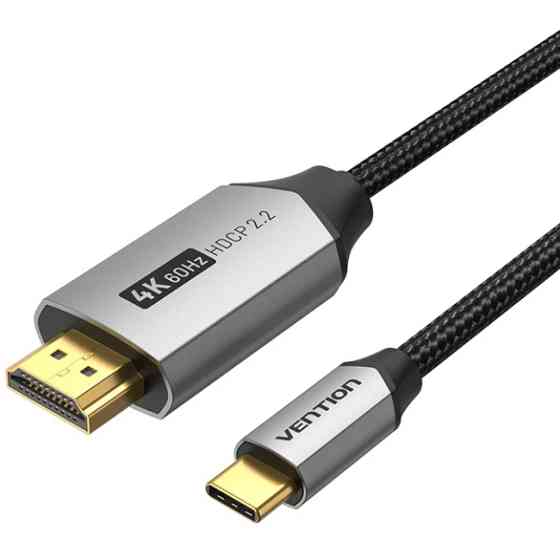 Кабель USB 3.1 Type-C M - HDMI M, 2.0m v.2.0 4K 60Hz Aluminum Alloy Type чорний Vention Винница