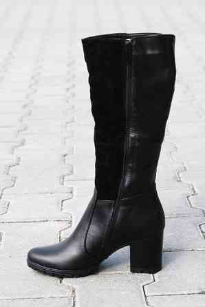 Чоботи жіночі зимові комбіновані натуральна шкіра + замша чорні на підборах р. 36, 37, 40, 41 1 Коломыя