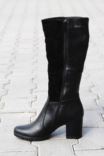 Чоботи жіночі зимові комбіновані натуральна шкіра + замша чорні на підборах р. 36, 37, 40, 41 1 Коломия - фото 6