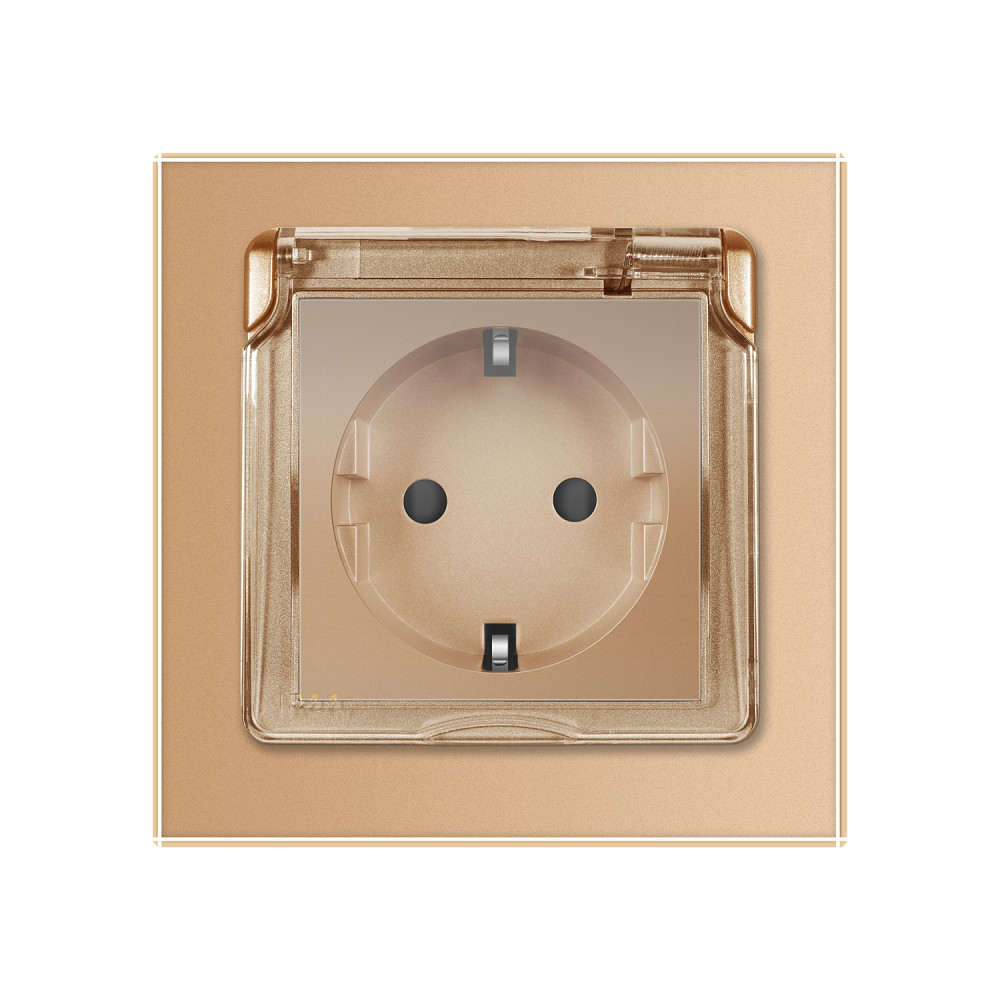 LIVOLO Електрична розетка вологозахисна з кришкою IP44 з заземленням, LIVOLO, золота, скляна ра Коломия - фото 4