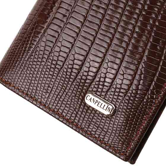 Фактурный мужской вертикальный бумажник из натуральной кожи с тиснением CANPELLINI 21899 Коричневый Киев