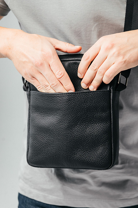 Чоловіча каркасна барсетка, чорна сумка через плече з натуральної шкіри, класичний месендджерMasterSem Київ - фото 2