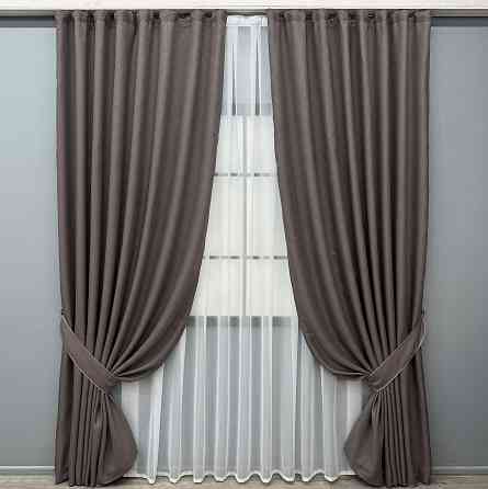 Комплект готових штор VR-Textil Льон-блекаут Льон Мішковина № 1160ш Сіро-коричневий 200х250см 2 шт (39-0149) Київ