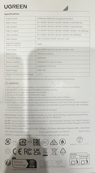 Павербанк Ugreen Nexode PB722 200W Power Bank 25000mAh. Киев - изображение 1