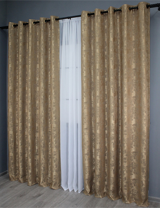 Комплект штор на люверсах VR-Textil Жакард Sultan YL № 1205ш Медово-золотистий 150х250 см 2 шт (37-0061) Київ - фото 5