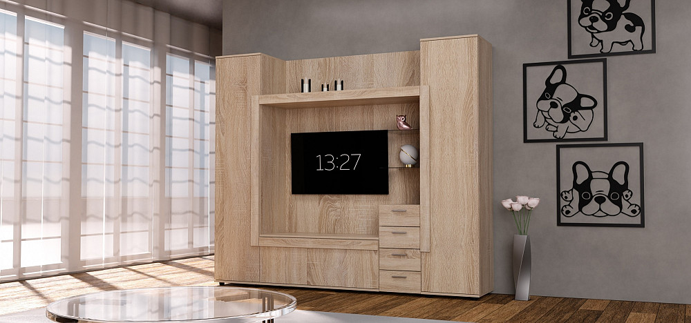 Стенка в гостиную под ТВ Exo-1, Дуб Сонома, 2160х420х1850 Львов - изображение 2