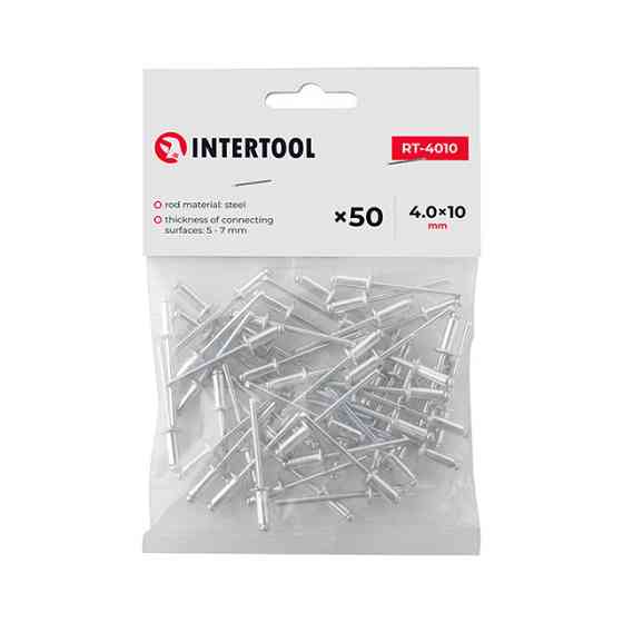 Заклепка алюмінієва, 4,0×10,0 мм, 50 шт. INTERTOOL RT-4010 Київ