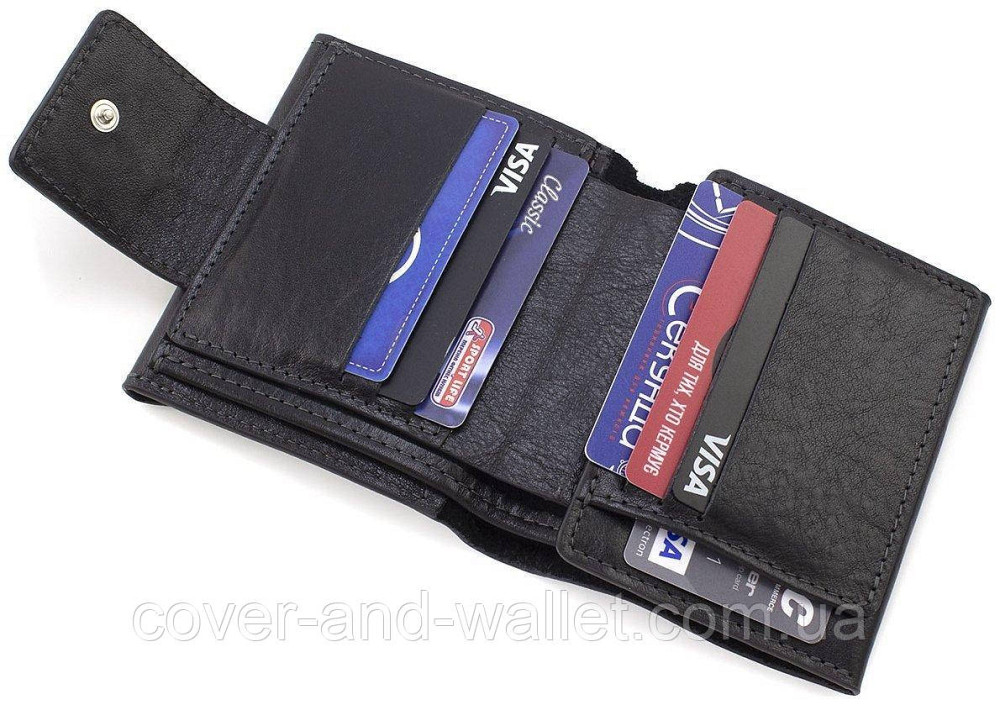Солідний чоловічий гаманець з італійської шкіри чорного кольору Grande Pelle 502410 Київ - фото 9