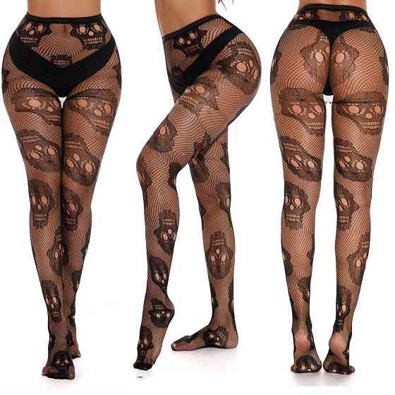 Колготки с черепами на хэллоуин в сетку one size черный Киев