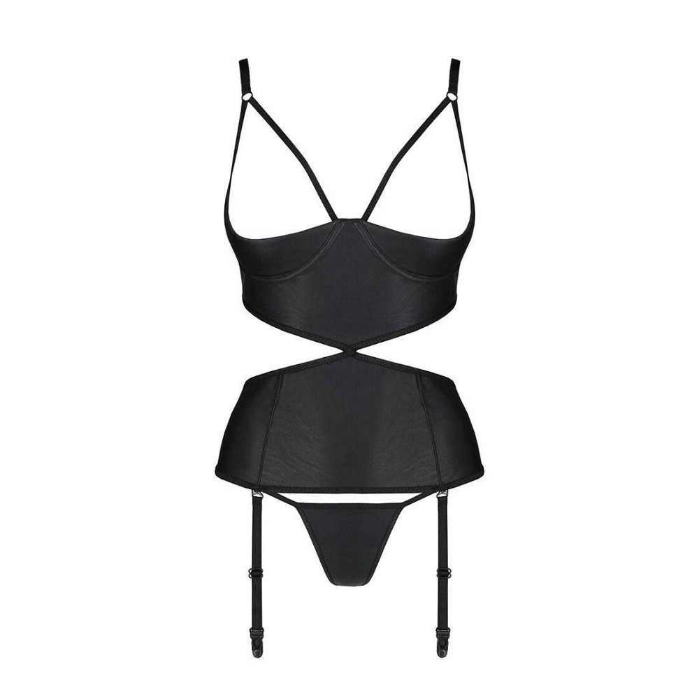 Корсет з відкритими грудьми Passion JANNIES CORSET S/M black, стрінги в наборі Sex Aura Київ - фото 3