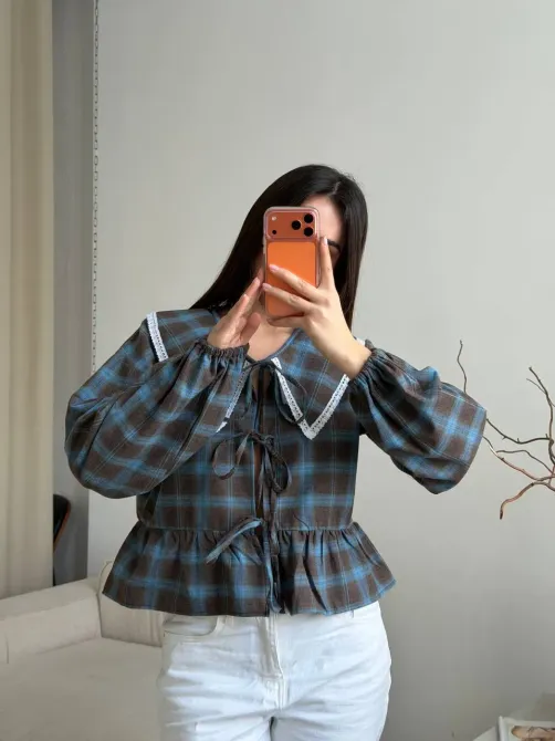 Стильна жіноча картата сорочка з мереживом Одеса - фото 9