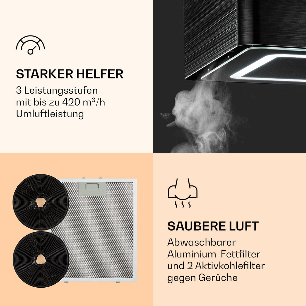 Futurelight Умная островная вытяжка с циркуляцией воздуха 420 м³/ч LED из нержавеющей стали черного цвета Ровно - изображение 5