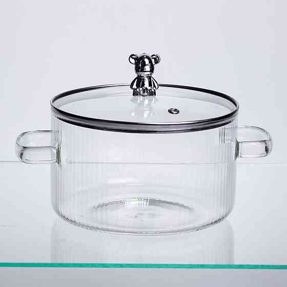 Каструля Crystal Bear HP-34-39 з термостійкого боросилікатного скла 2 л з ручкою Ведмедик, жароміцна Київ