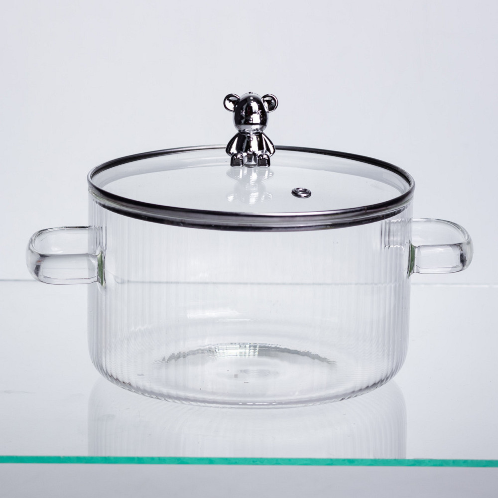 Каструля Crystal Bear HP-34-39 з термостійкого боросилікатного скла 2 л з ручкою Ведмедик, жароміцна Київ - фото 1