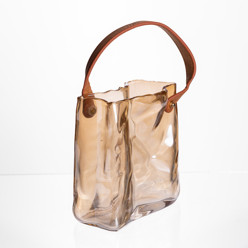 Скляна ваза сумочка з ручкою 13×7×16.5 (см) декоративна ваза для квітів 1 (л) Коричневий HP-19-155-1 Коломия - фото 4