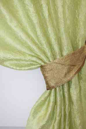 Кухонные шторы VR-Textil № 073к с ламбрекеном и подхватами салатовый с золотистым 270х170 см (52-0155) Киев