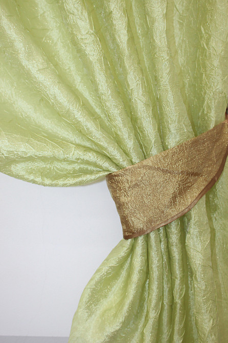 Кухонные шторы VR-Textil № 073к с ламбрекеном и подхватами салатовый с золотистым 270х170 см (52-0155) Киев - изображение 3