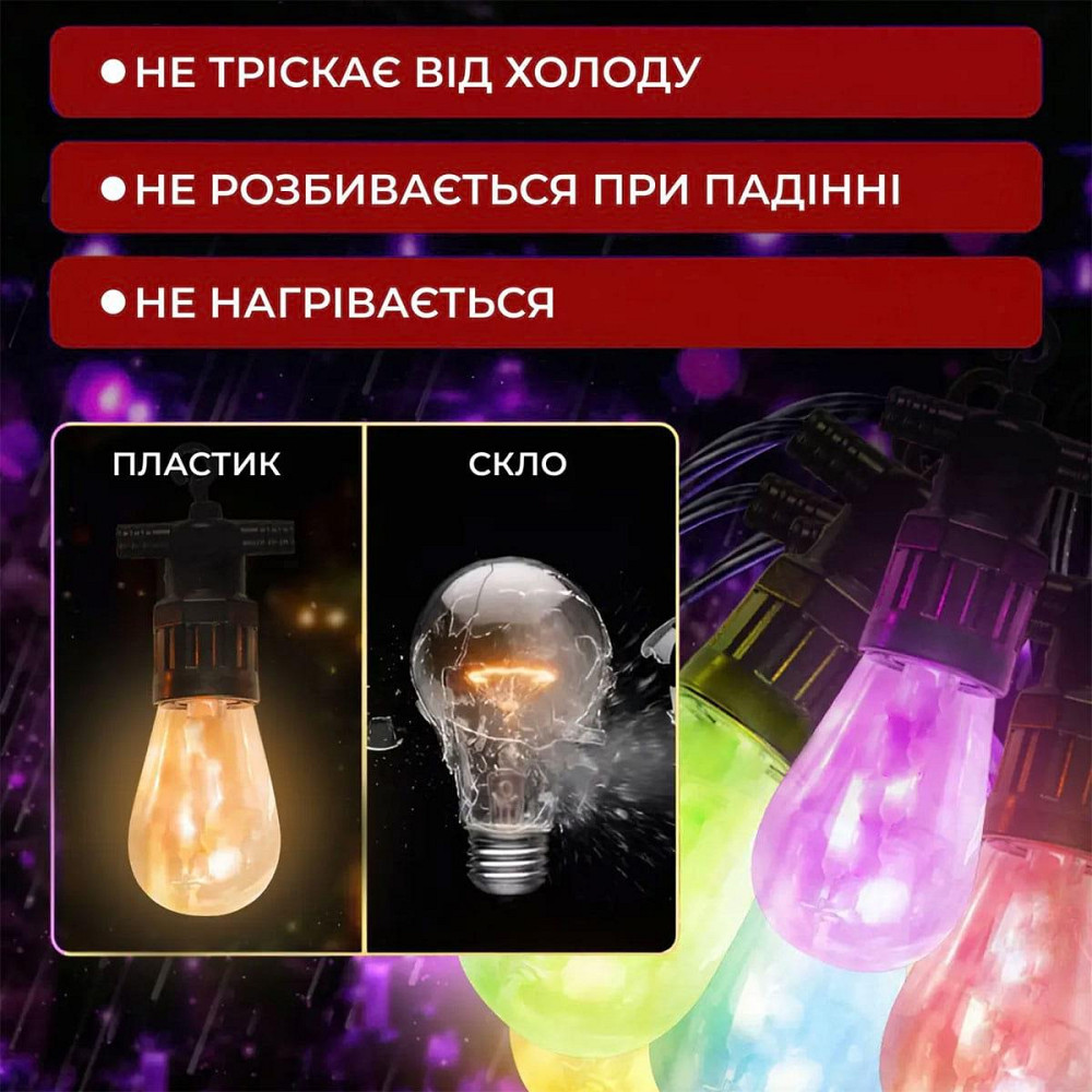 Ретро гірлянда на вулицю, 10 LED, 5 м, мультиколор Київ - фото 10