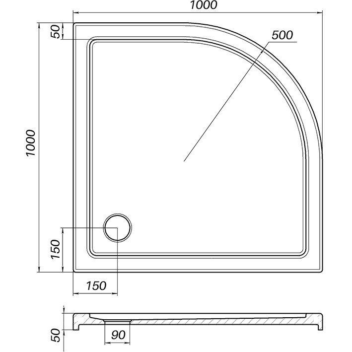 Душовий піддон півкруглий PILICA RS100I BRAVO (2уп.) Київ - фото 3