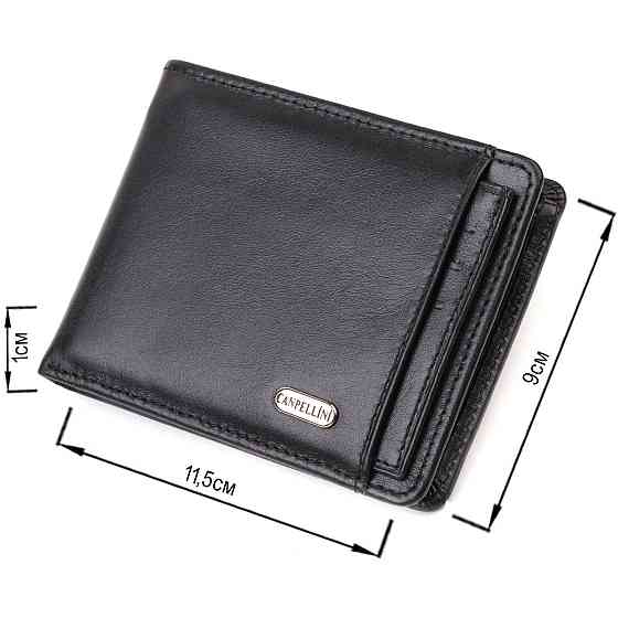 Практичный компактный кошелек с вкладышем для удостоверения для мужчин из натуральной гладкой кожи CANPELLINI 21876 Черный Киев