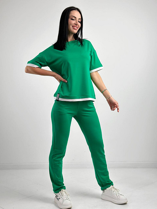 Літній трикотажний костюм-двійка "Summer" оптом | Норма і батал | Розпродаж моделі Зелений, 46-48 Київ - фото 2