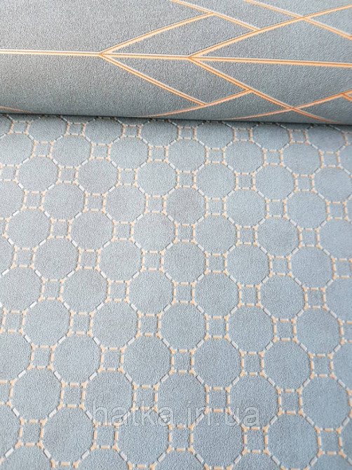 Шпалери вінілові на флізелін BN International 219721 Finesse геометрія кола квадрати золотом на бірюзовому Київ - фото 2