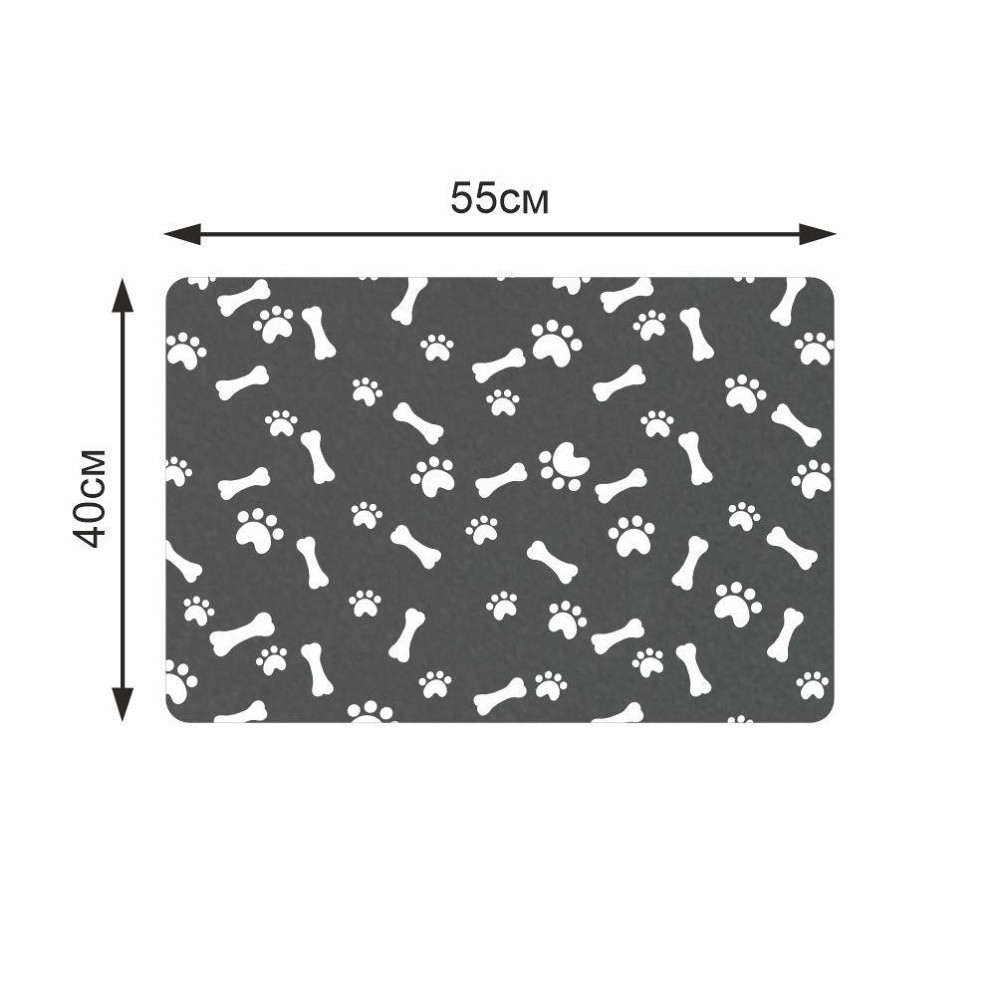 Антиковзний Поглинаючий Швидковисихаючий Килимок під миски для домашніх тварин Кісточки 40 х 55 см Чорний Буча - фото 2