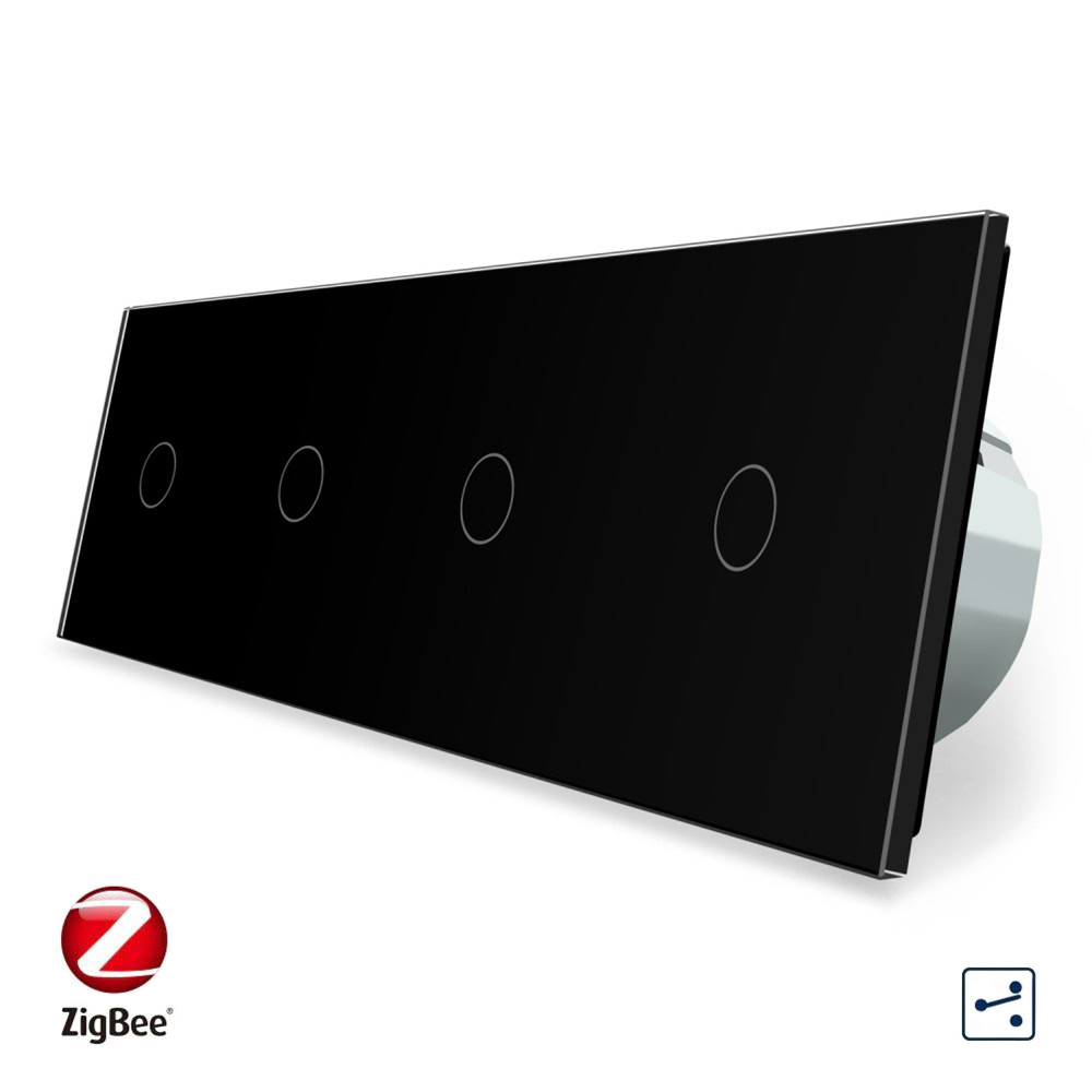 LIVOLO Розумний сенсорний прохідний/перехресний вимикач 4 сенсора (1-1-1-1) Livolo чорний скло Коломия - фото 4