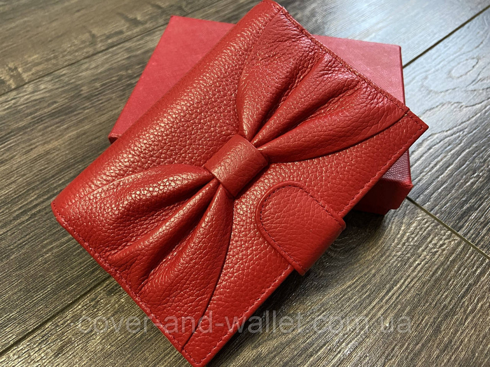 Шкіряний жіночий гаманець з відділенням для паспорта червоного кольору з бантом Salfeite Київ - фото 9