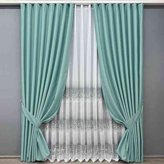 Комплект штор VR-Textil Шеніл 100х270 2шт і Тюль 400х270 1697ш-1680т Світло-бірюзовий з білим 71-197/2 Київ