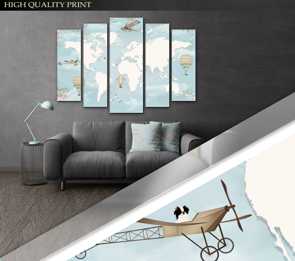 Модульная картина в гостиную / спальню Карта мира ,белая Art-422_5 ( 80х118см ) Киев - изображение 3