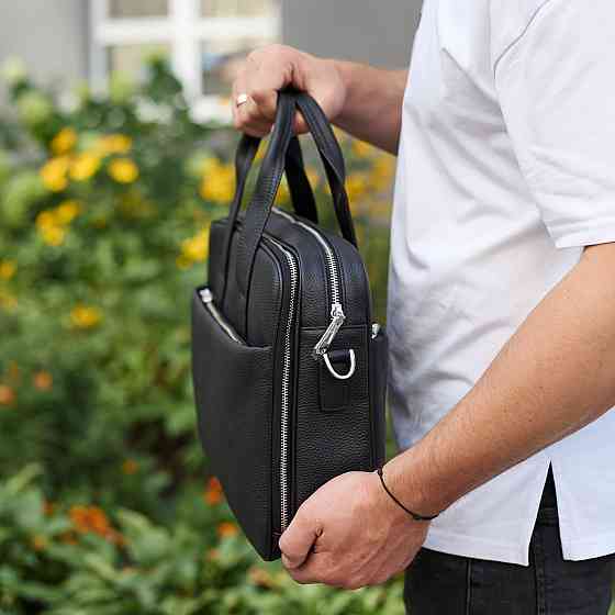 Чоловічий портфель на плече 40х28х10, офісний шкіряний месенджер, чоловіча ділова сумка для міста, чорний Київ