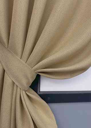 Комплект коротких штор VR-Textil Лен-блэкаут Лен Мешковина № 292ш Бежевый 130х170см 2 шт (35-0275) Киев