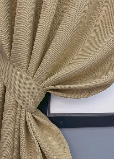 Комплект коротких штор VR-Textil Лен-блэкаут Лен Мешковина № 292ш Бежевый 130х170см 2 шт (35-0275) Киев - изображение 4