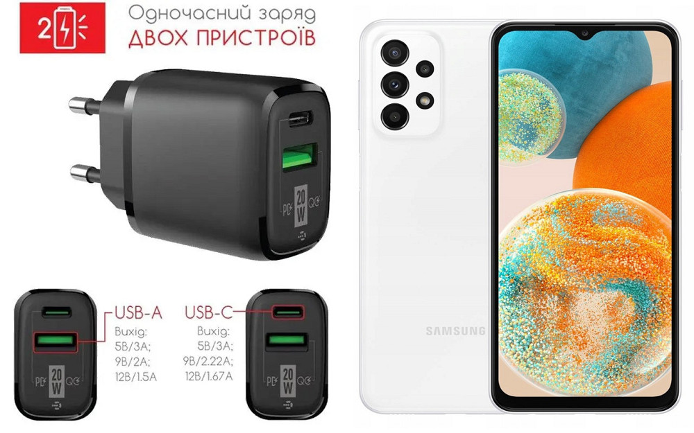 Сетевое зарядное устройство для Samsung Galaxy A23 5G SM-A236, 20W 3A, Quick Charge 3.0 Киев - изображение 1